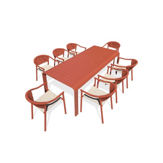 Ensemble repas hanoi 8 places en aluminium - terracotta