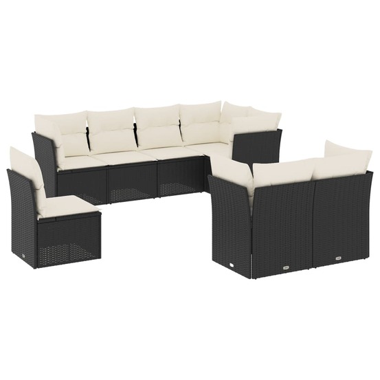 Salon de jardin 8 pcs avec coussins noir résine tressée