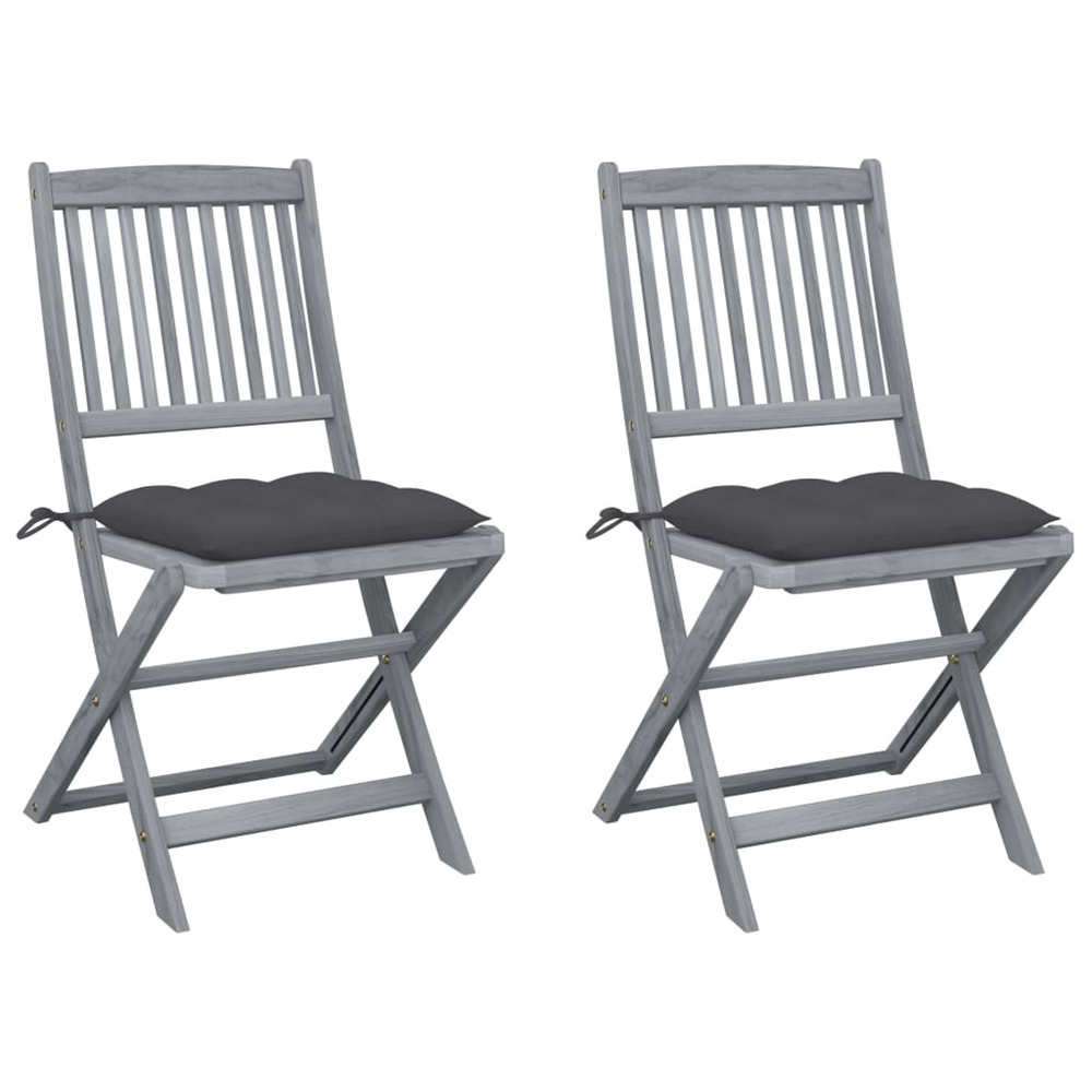 Chaises pliables d'extérieur lot de 2 et coussins bois d'acacia