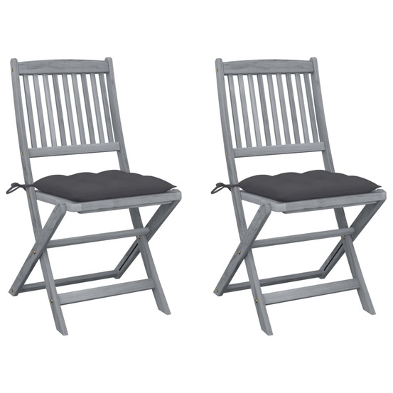 Chaises pliables d'extérieur lot de 2 et coussins bois d'acacia