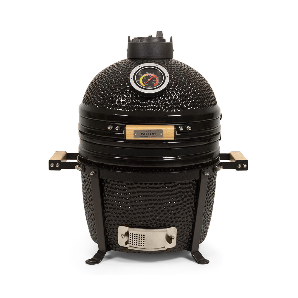 Kamado barbecue céramique à poser patton premium 15'' avec déflecteur de chaleur - noir