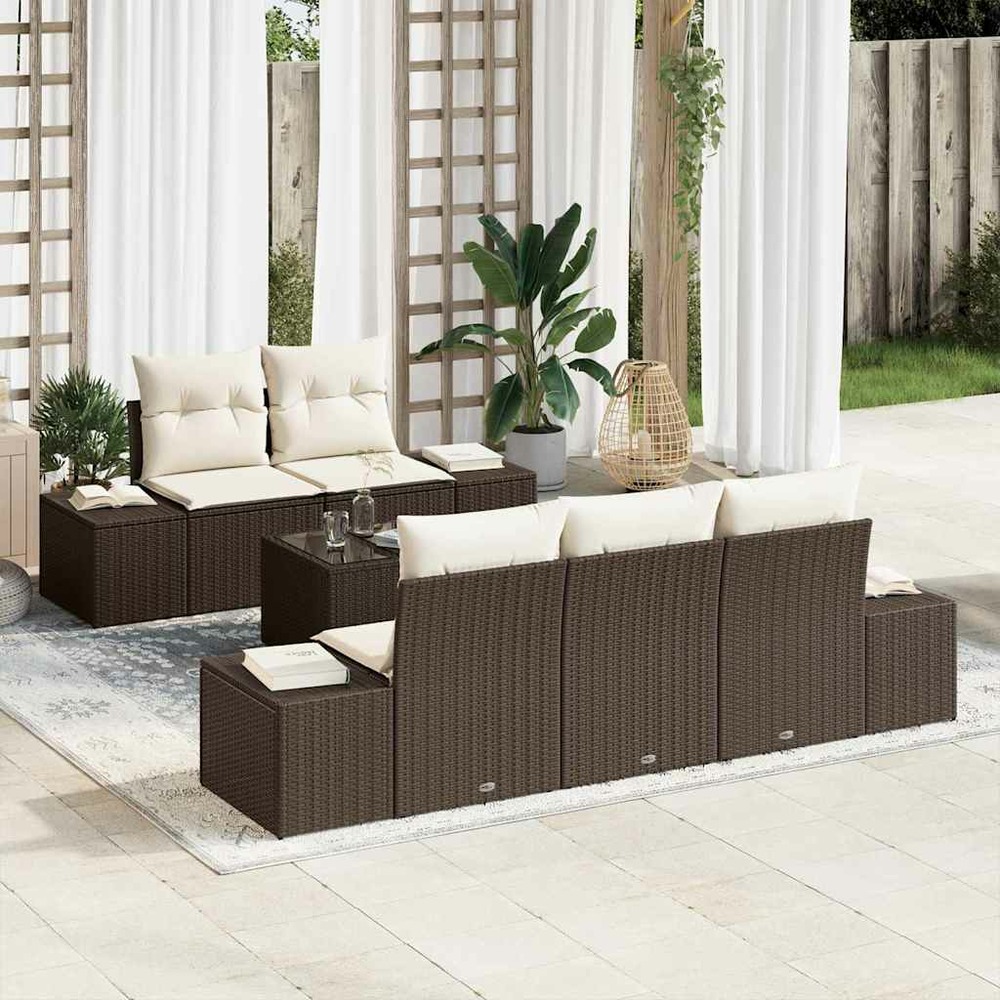 Ensemble de canapé de jardin 6 pcs marron et crème polyrotin