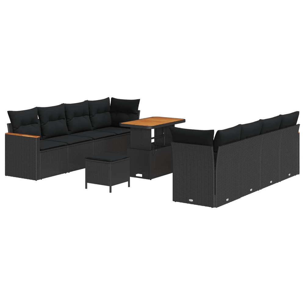 Ensemble de canapé de jardin avec coussin 12 pcs noir polyrotin