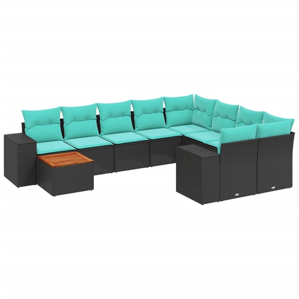 Ensemble de canapé de jardin 10 pcs avec coussins noir
