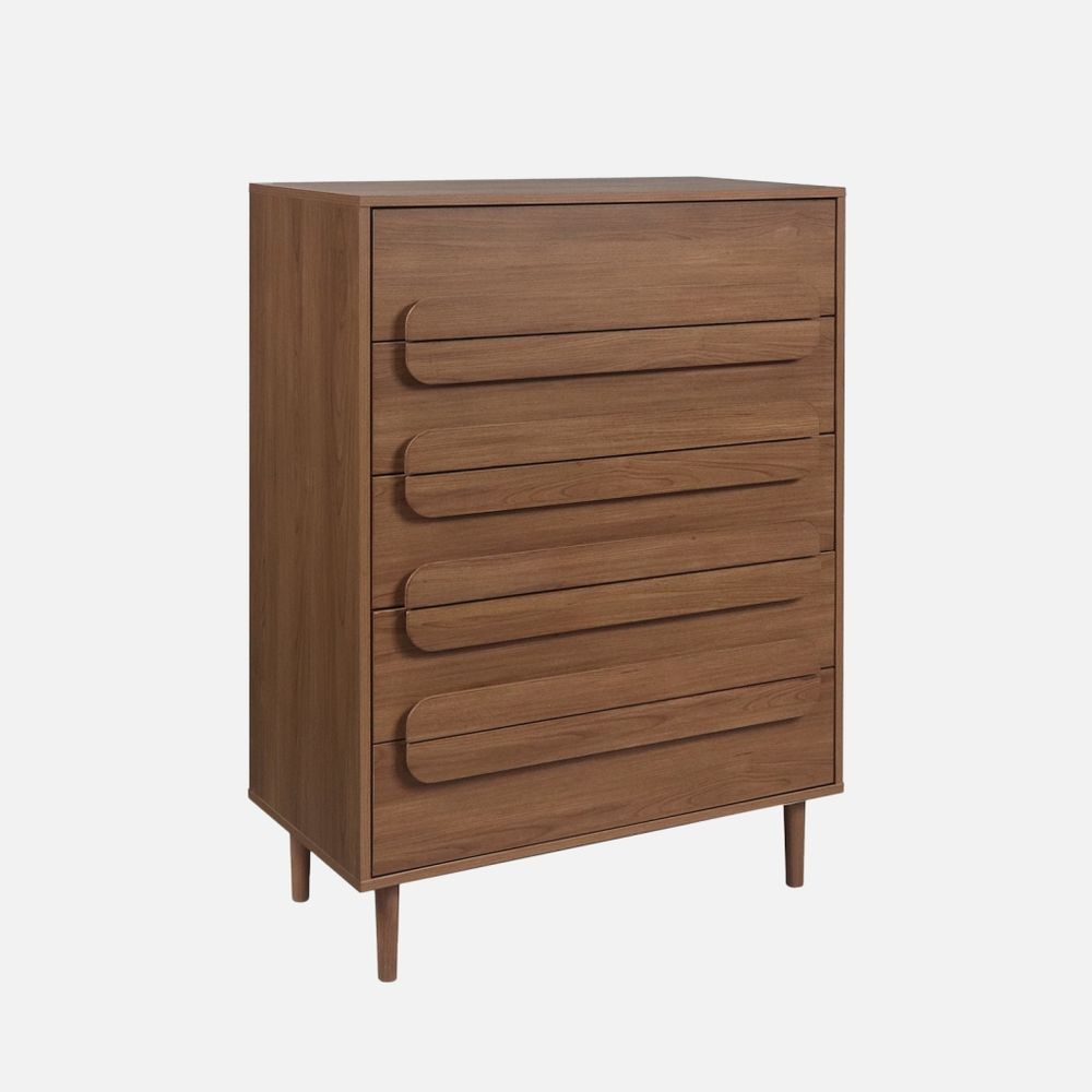 Commode vintage décor bois 5 tiroirs - l 80 x p 40 x h 113cm - juliana