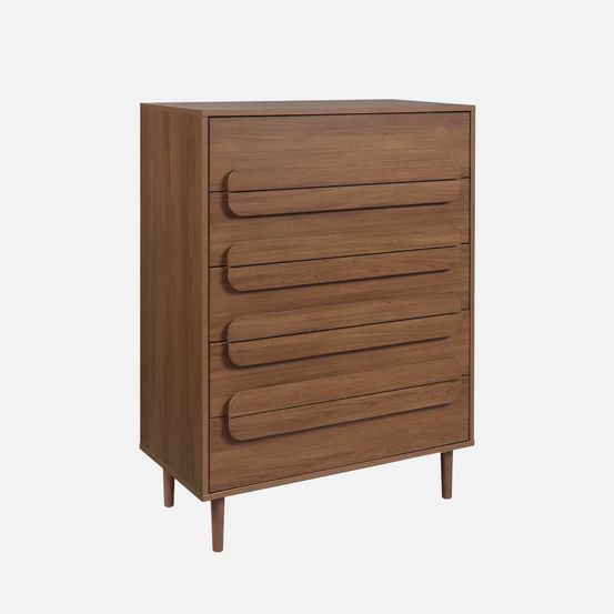 Commode vintage décor bois 5 tiroirs - l 80 x p 40 x h 113cm - juliana
