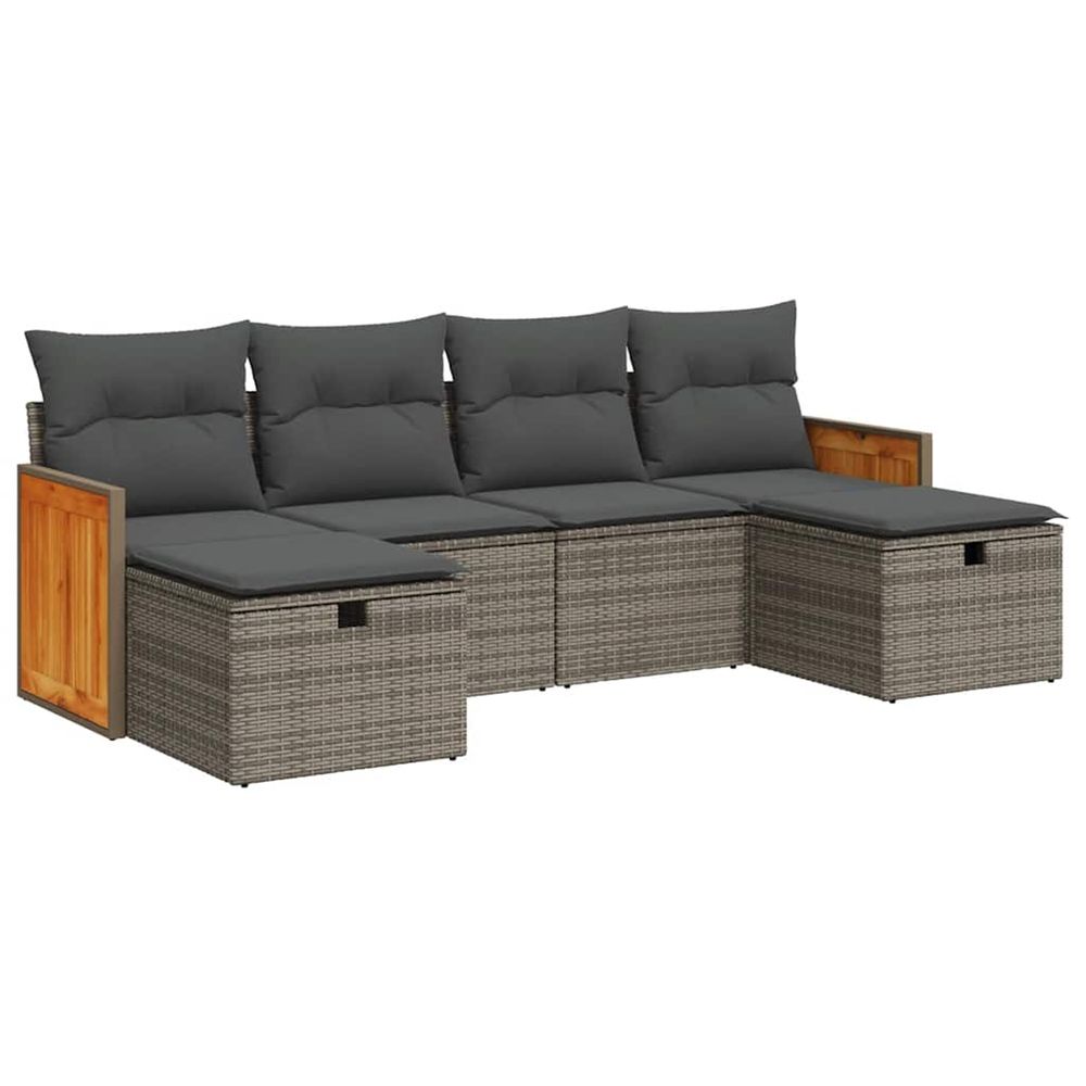 Salon de jardin 6 pcs avec coussins gris résine tressée