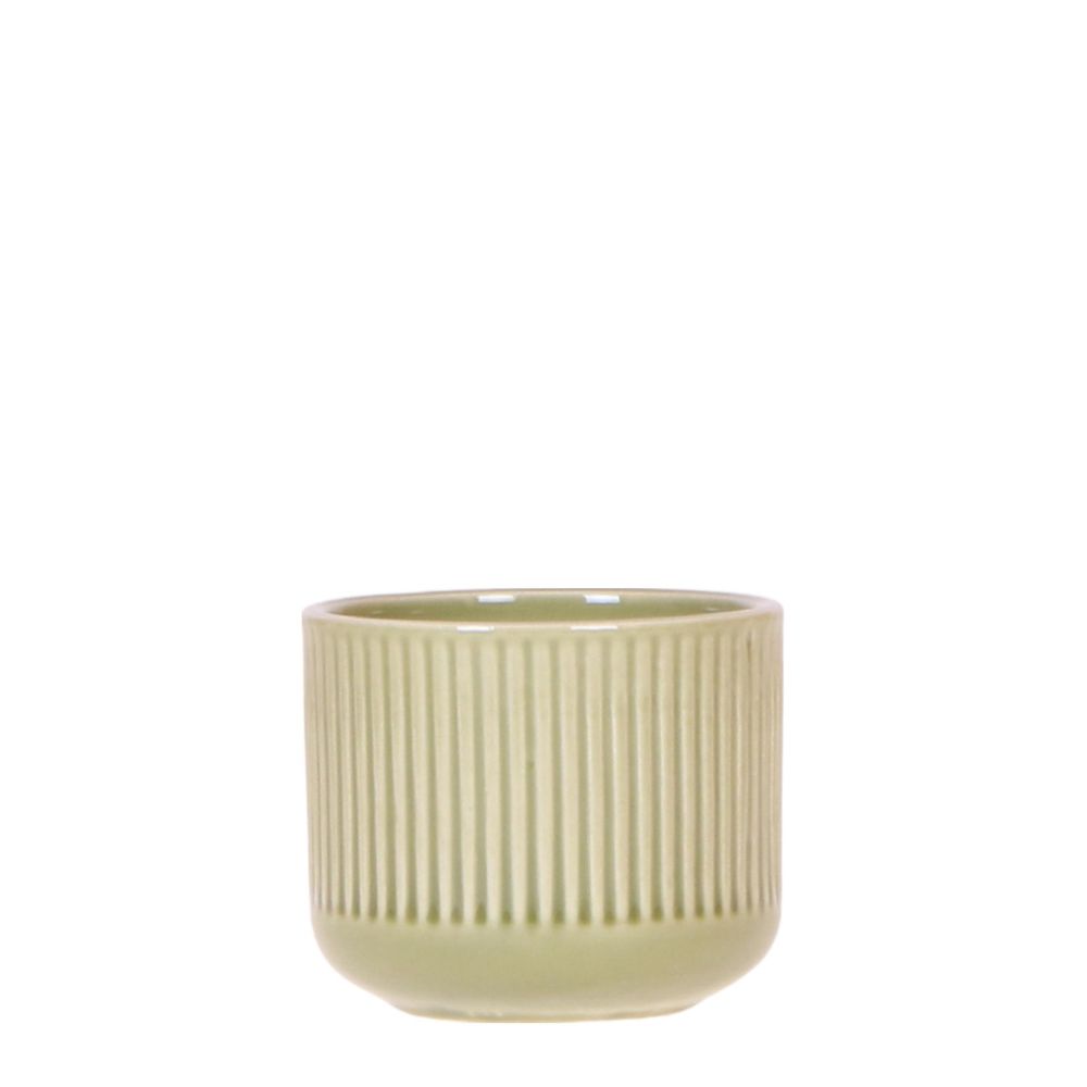 Cache-pot céramique nervuré - relief graphique contemporain - pot de 6cm - vert