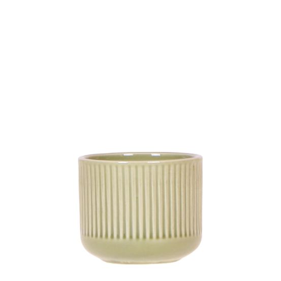 Cache-pot céramique nervuré - relief graphique contemporain - pot de 6cm - vert