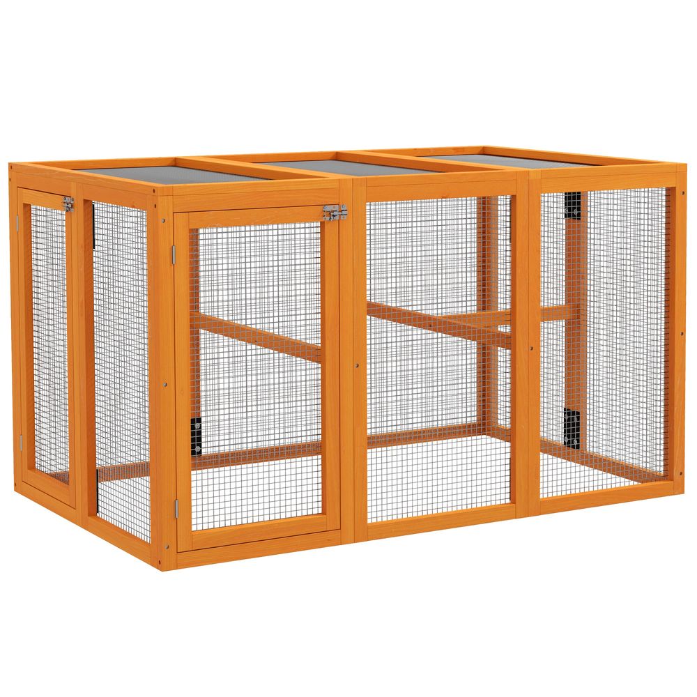 Enclos poulailler en bois et acier 140 x 84,5 x 80,5 cm orange pour 1 à 3 poules extensible