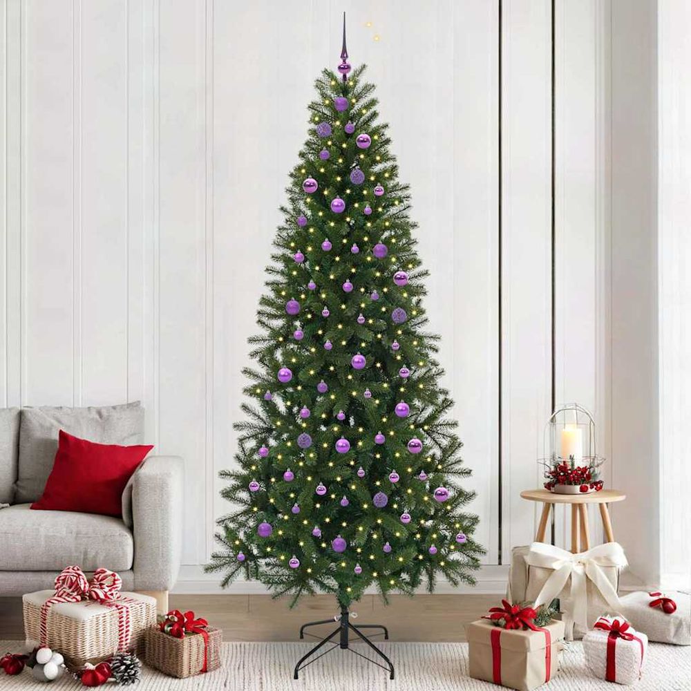 Arbre de noël artificiel 240 cm très fourni avec 300 led et décorations de fête