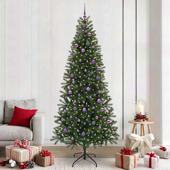 Arbre de noël artificiel 240 cm très fourni avec 300 led et décorations de fête