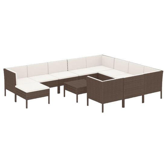 Salon de jardin 12 pcs avec coussins résine tressée marron