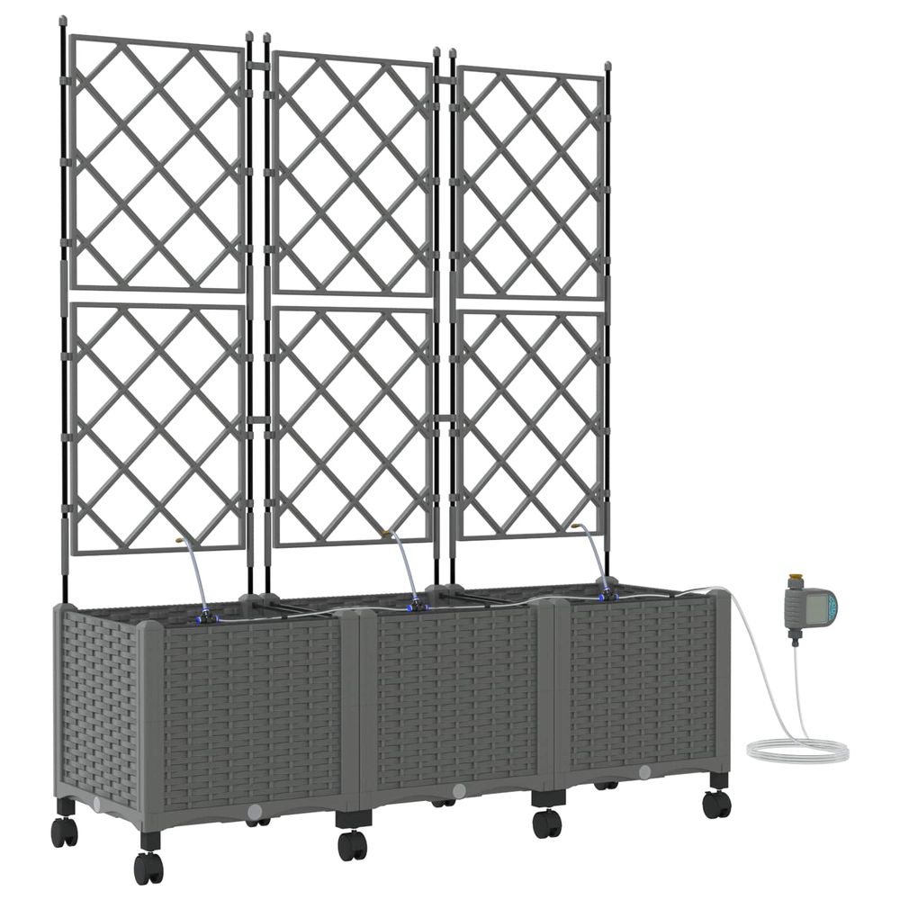 Porte-plante de jardin avec irrigation et roues 3 pc gris clair