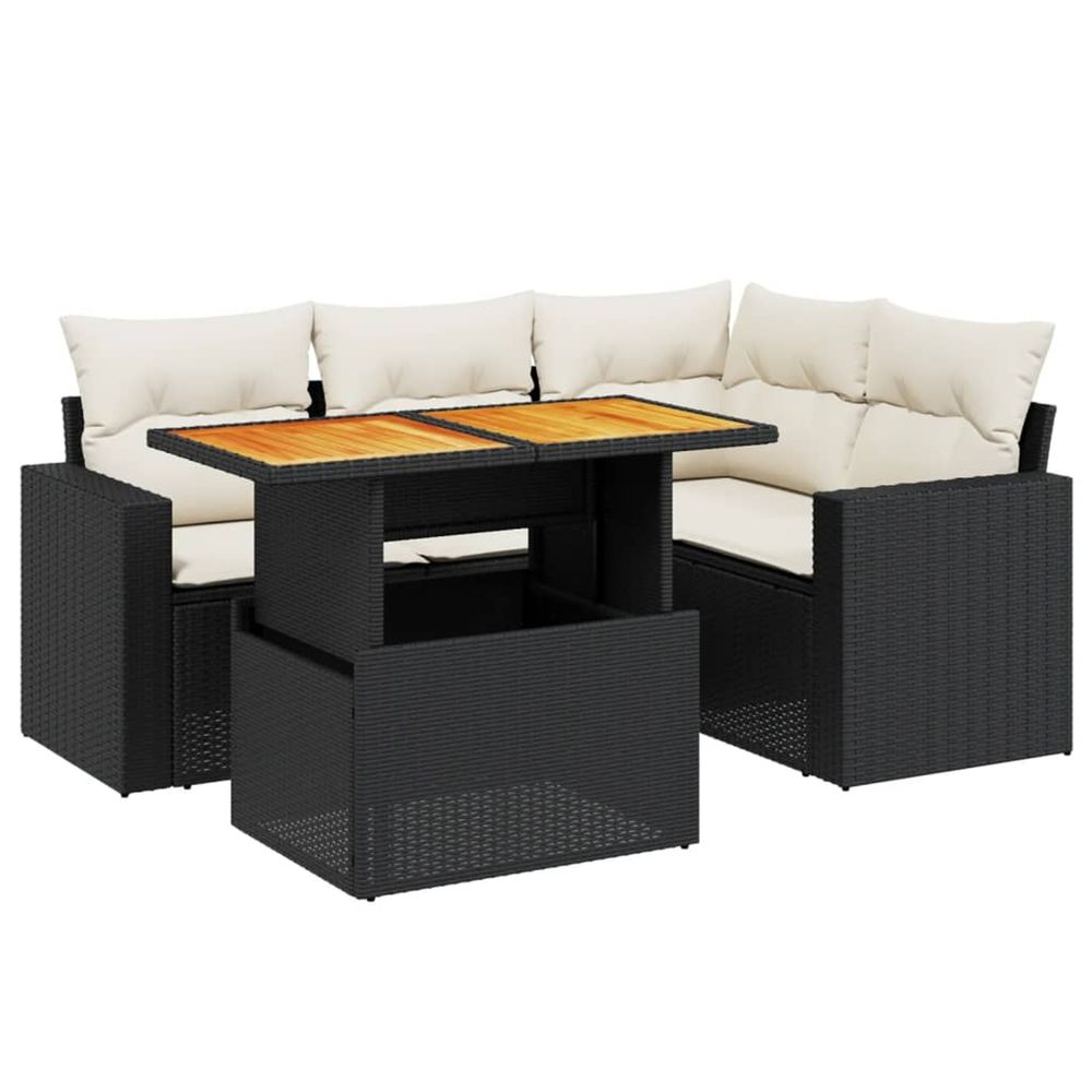 Salon de jardin 5 pcs avec coussins noir résine tressée
