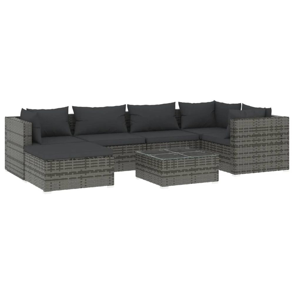 Salon de jardin 7 pcs avec coussins résine tressée gris