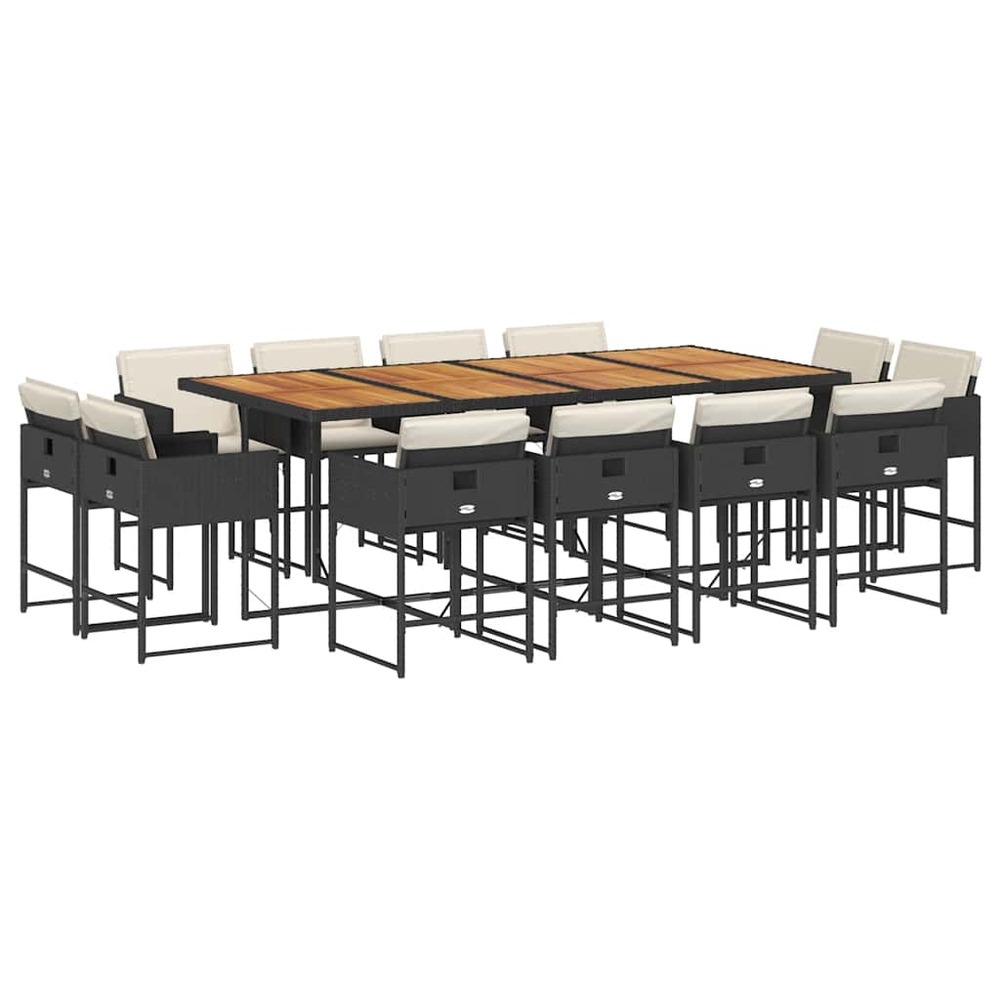 Ensemble à manger de jardin 13 pcs coussins noir résine tressée