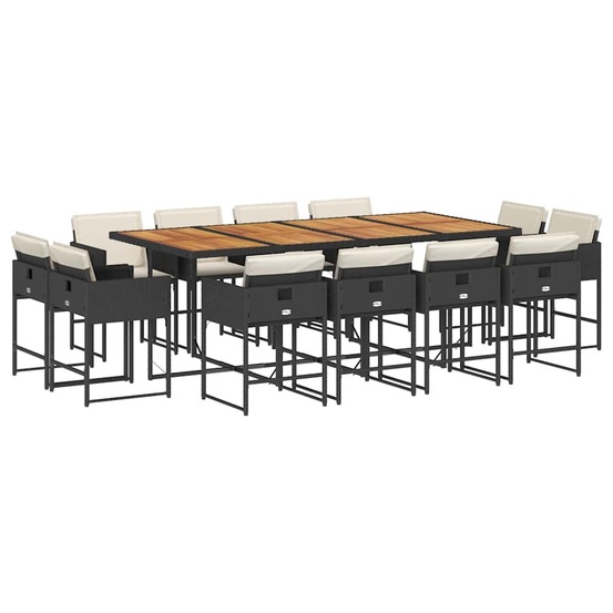 Ensemble à manger de jardin 13 pcs coussins noir résine tressée