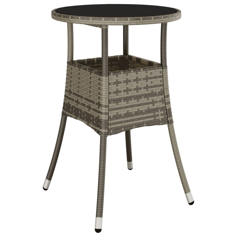 Table de jardin ø60x75 cm verre trempé/résine tressée gris