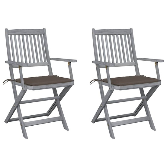 Chaises pliables d'extérieur lot de 2 et coussins bois d'acacia