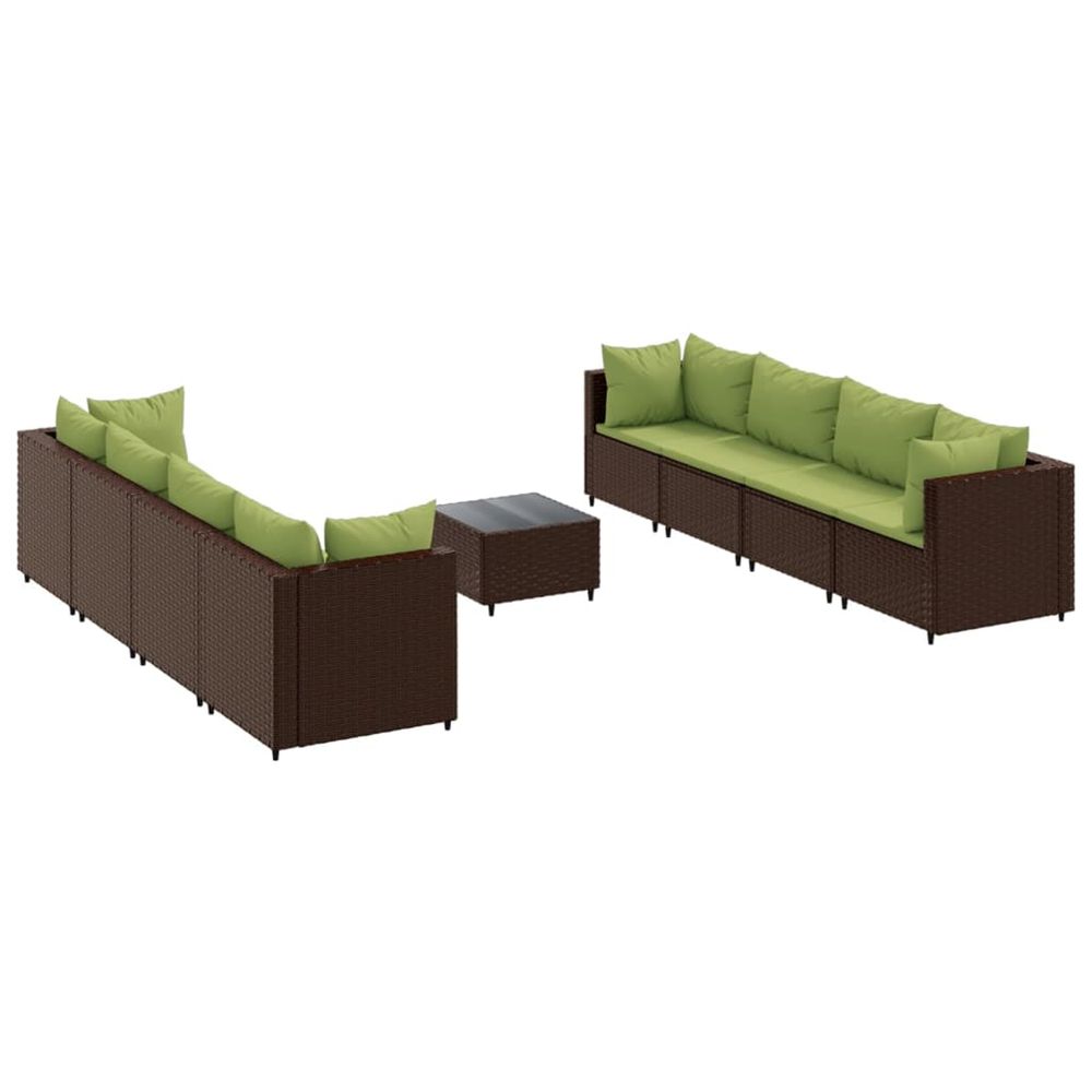 Salon de jardin avec coussins 9 pcs marron résine tressée