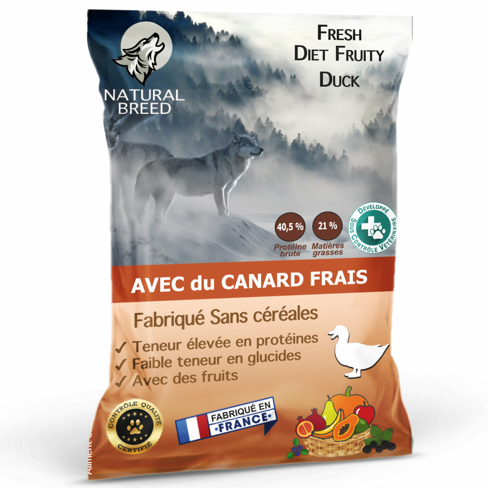 Croquettes chien adulte sans céréales au canard frais – faible en glucides – Fresh Diet Fruity - 11.4 kg