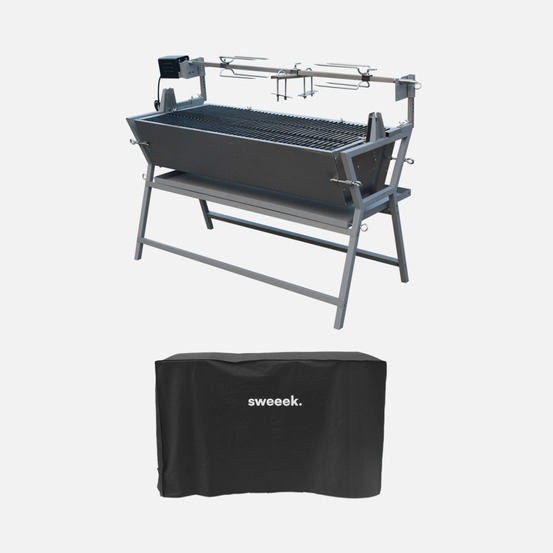 Rôtissoire électrique inclinable mathurin inox, tournebroche, barbecue charbon à moteur pour grillades avec housse