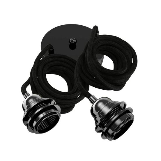 Suspension hang luminaire 2 cordes - lin noir douilles noires
