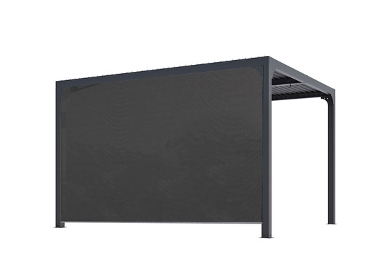 Pergola bioclimatique autoportante - aluminium thermolaqué - lames orientables - rideau latéral - 10,80 m²