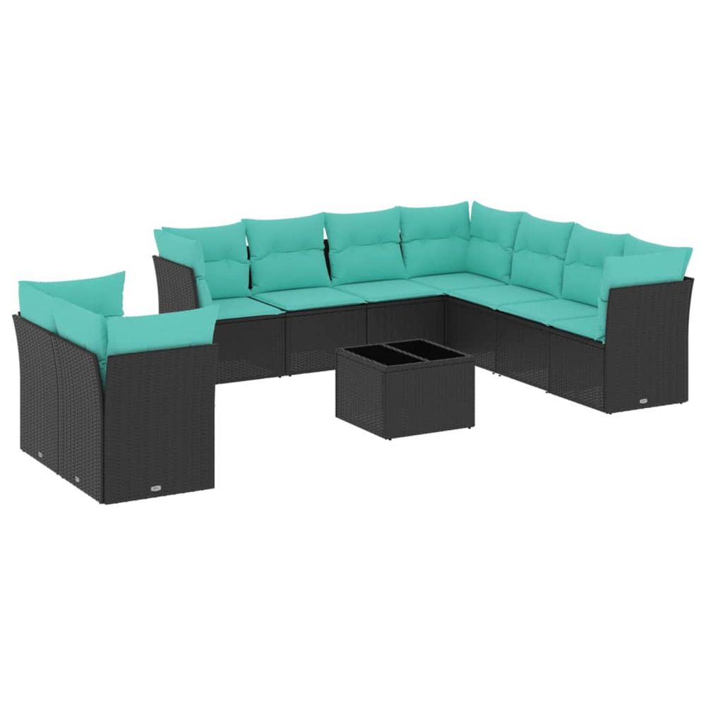 Ensemble de canapé de jardin 10 pcs avec coussins noir