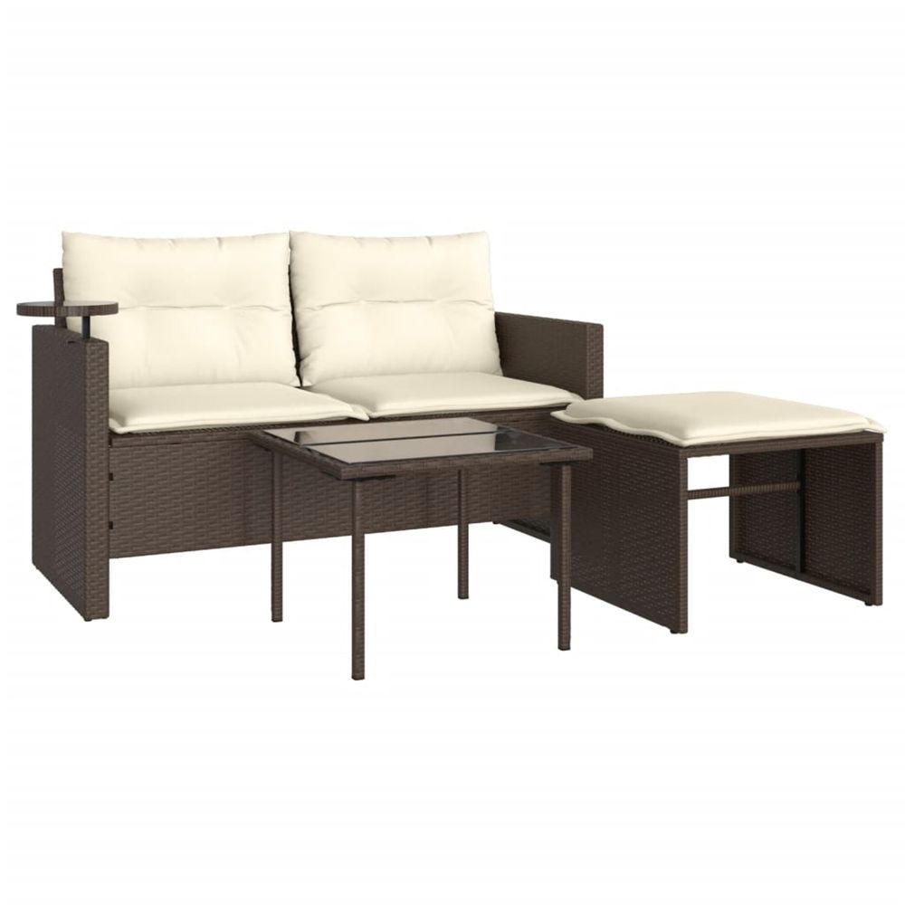 Salon de jardin avec coussins 3 pcs marron résine tressée