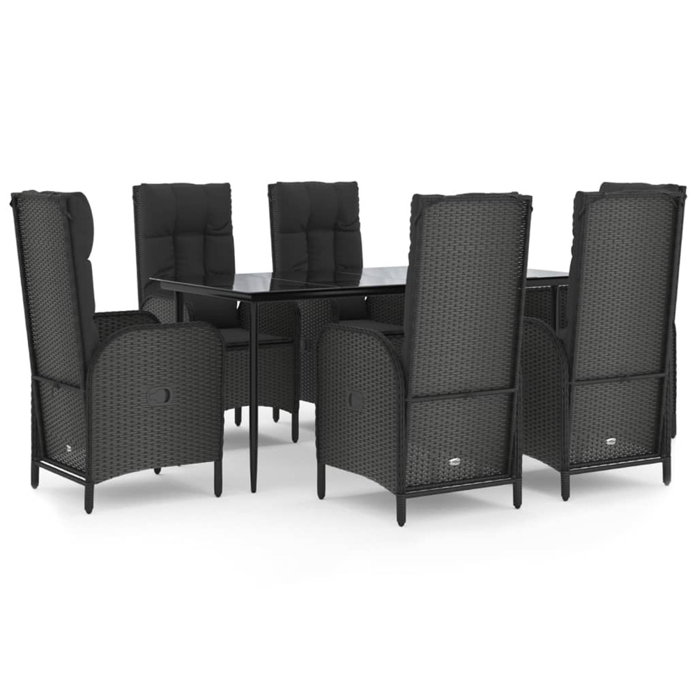 Ensemble à manger de jardin coussins 7pcs noir résine tressée