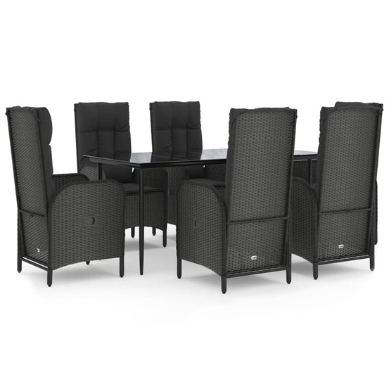 Ensemble à manger de jardin coussins 7pcs noir résine tressée