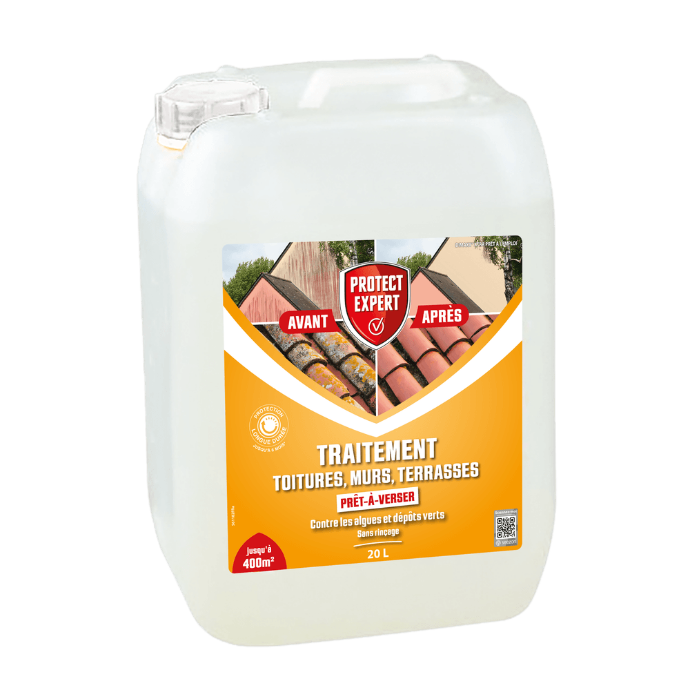 Protect expert traitement terrasses toitures & murs - contre les algues lichens & dépôts verts - prêt-à-verser - 20l amtpl20n
