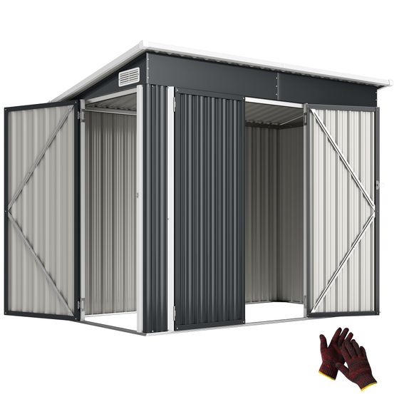 Abri de jardin métal acier extérieur rangement outils triple porte 234x132x185cm gris - comfortxl outdoor living