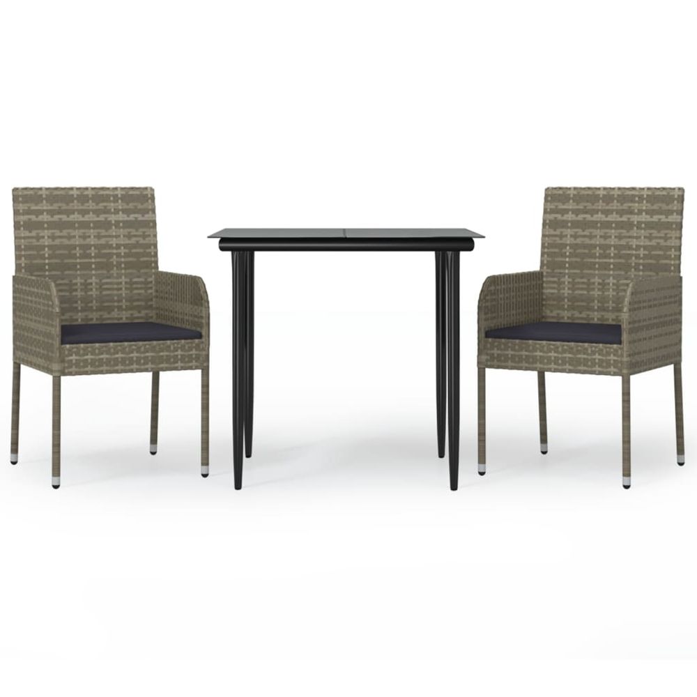 Ensemble à manger jardin 3pcs avec coussins noir et gris