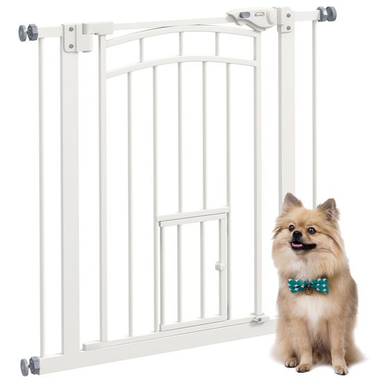 Barrière de sécurité acier pour animaux porte intégrée 74-80cm blanc