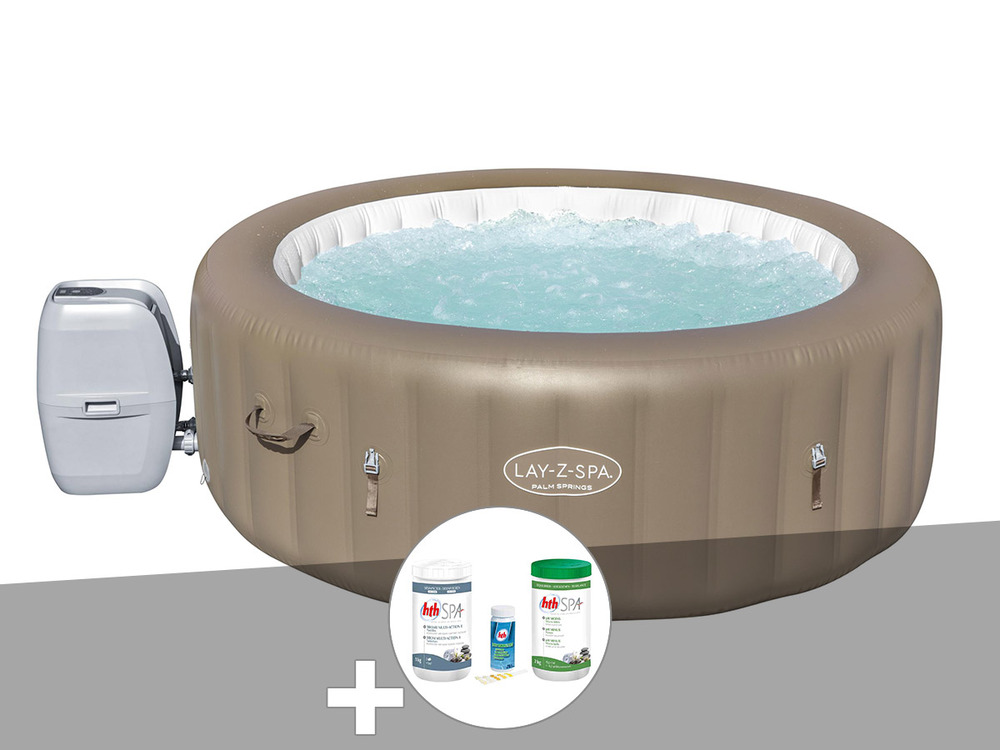 Kit spa gonflable lay-z-spa palm springs rond airjet 4/6 places + kit traitemen