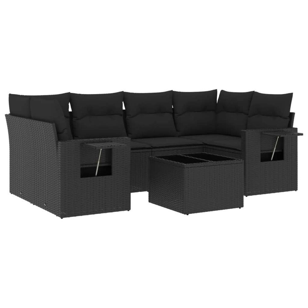 Salon de jardin 7 pcs avec coussins noir résine tressée
