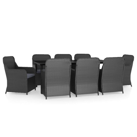 Ensemble à manger de jardin avec coussins 9 pcs noir