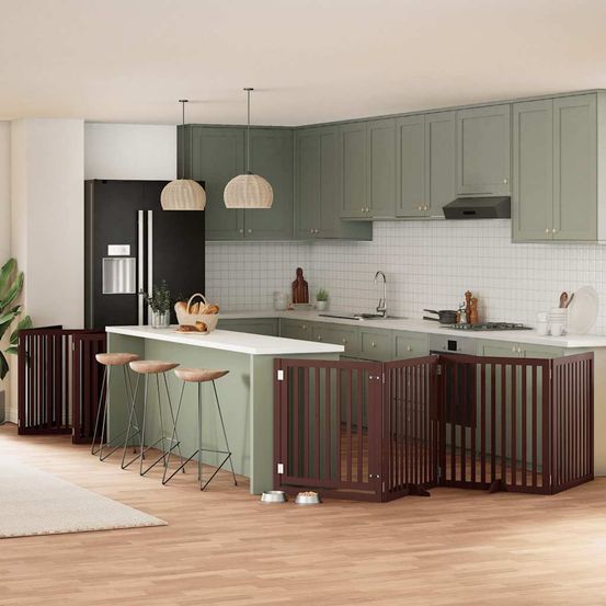 Grande clôture bois pliante 960cm sécurité chien brun