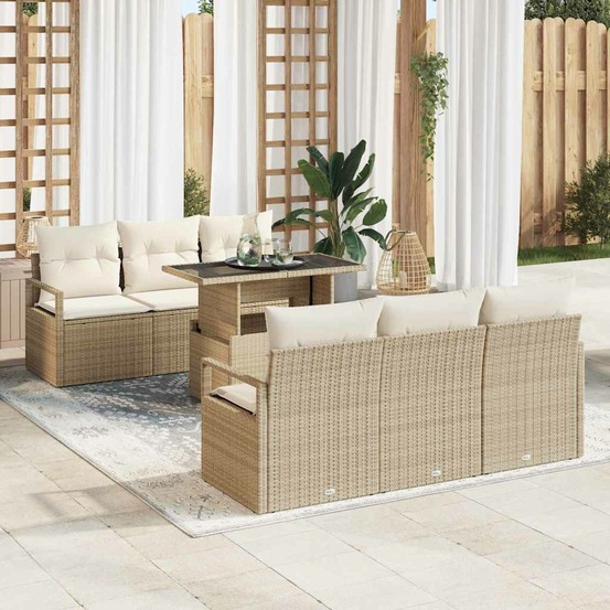 Ensemble de canapé de jardin 7 pcs beige poly rotin