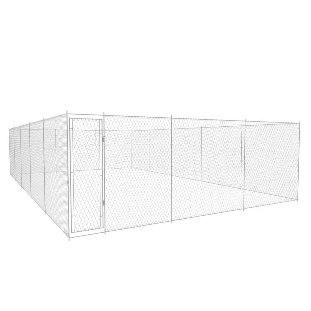 Grand chenil enclos extérieur acier galvanisé pour chiens jeu entraînement clôture mailles 950x570x185cm argent