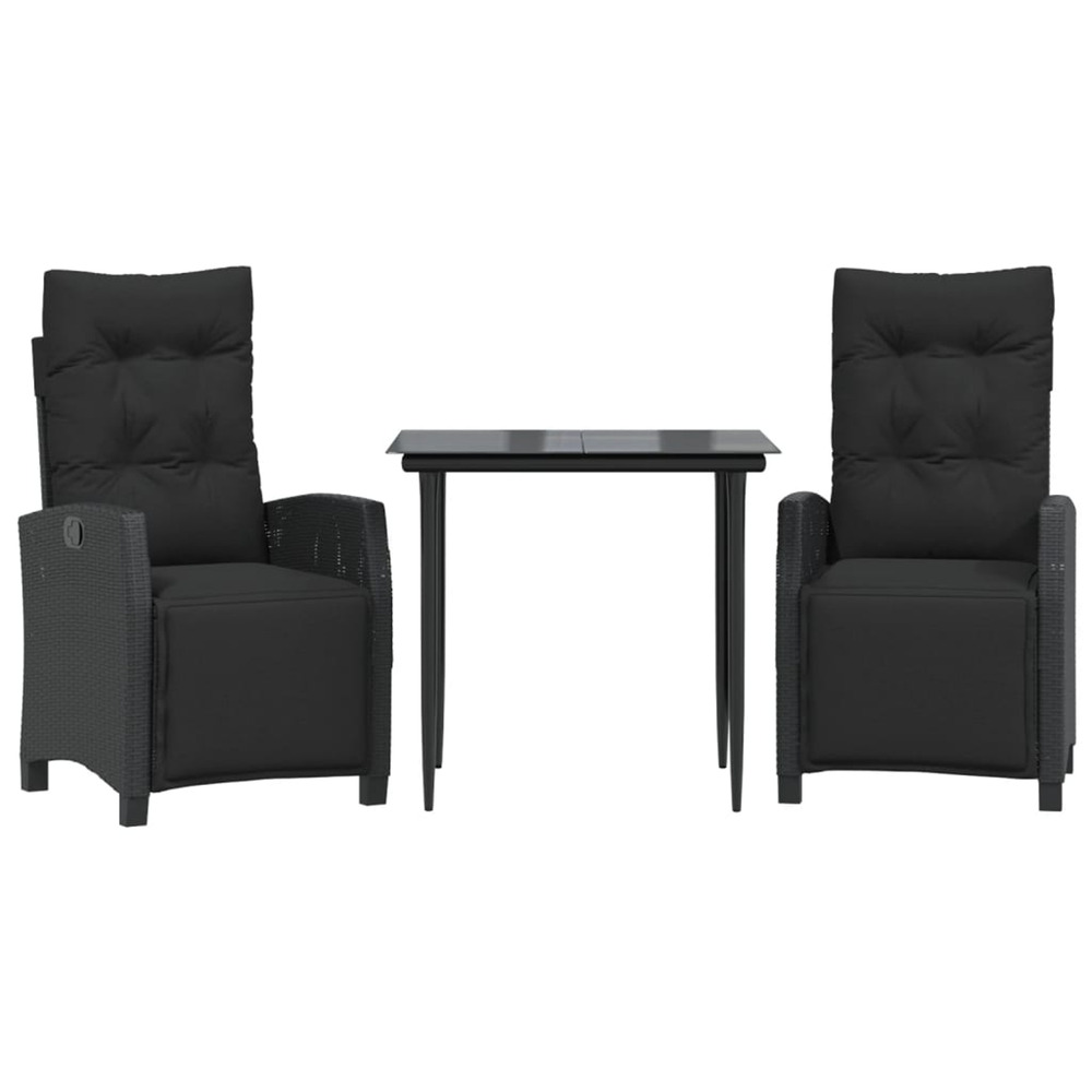 Ensemble à manger de jardin avec coussins 3 pcs noir