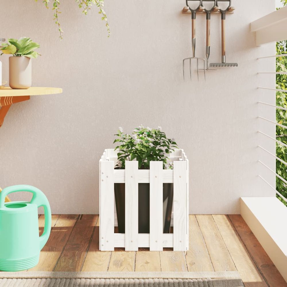Grande jardinière carrée pin massif blanche pour terrasse 40x40x40 cm