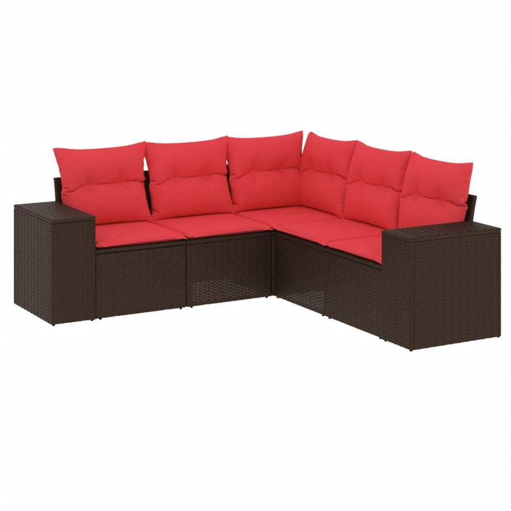 Ensemble de canapé de jardin 5 pcs avec coussins marron