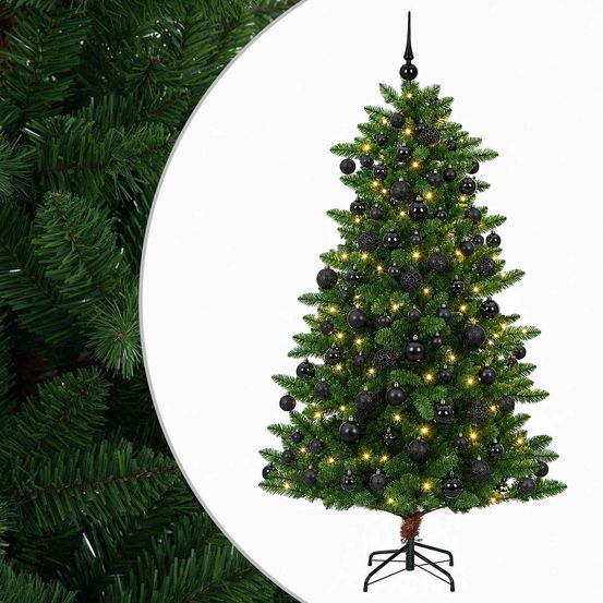 Arbre de noël artificiel avec boule 180 cm 300 led blanc chaud