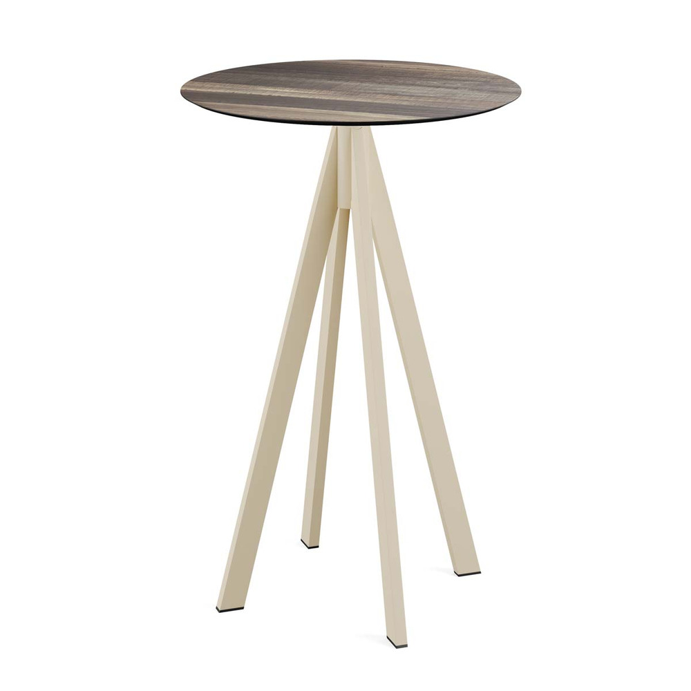 Mange-debout infinity avec piètement sable + plateau hpl aspect bois ø70 cm - veba