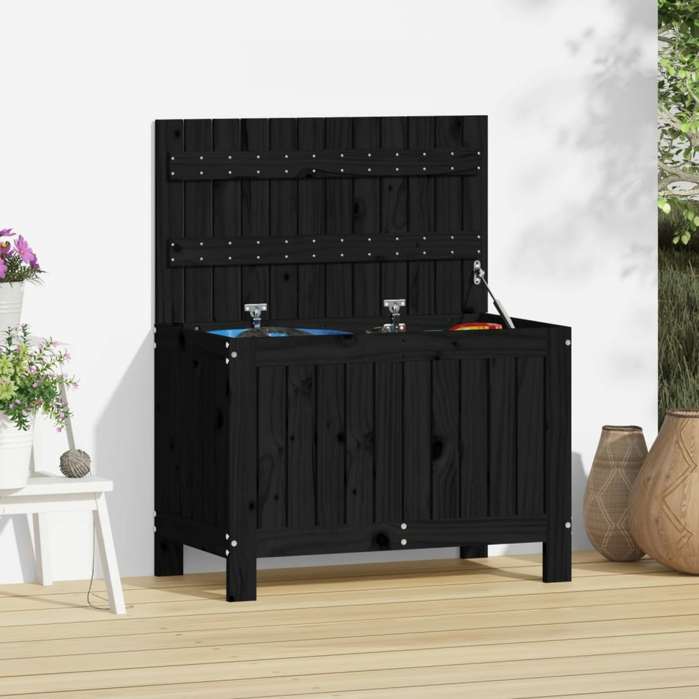 Boîte de rangement de jardin noir 76x42,5x54 cm bois massif pin