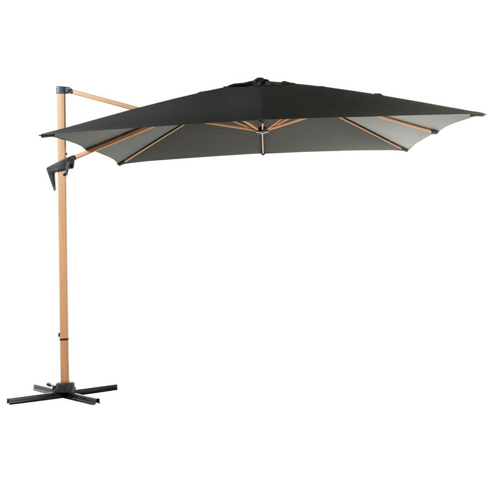 Parasol de jardin déporté roma look bois à manivelle 3 x 3 m - heat oak/gris